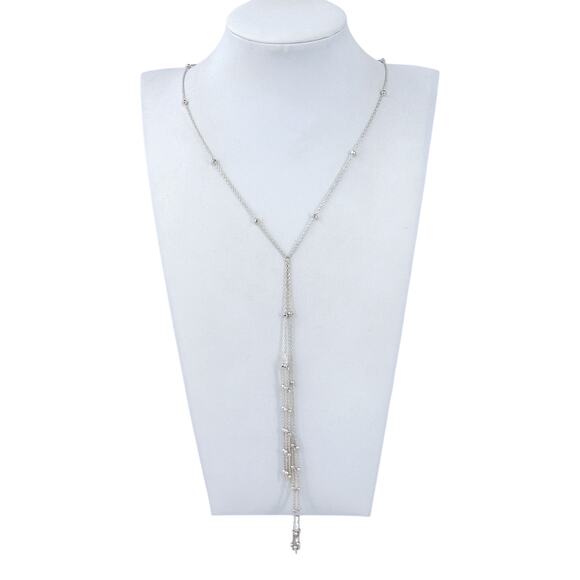 Beaded Y Lariat NecklaceLong Drop Station ChainSterling Silver 925 24”